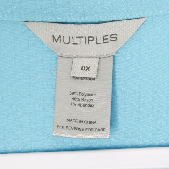 Multiples Womens Blouse Plus‎ Size 0X Blue Crinkle Popover Casual Basics - Picture 3 of 9